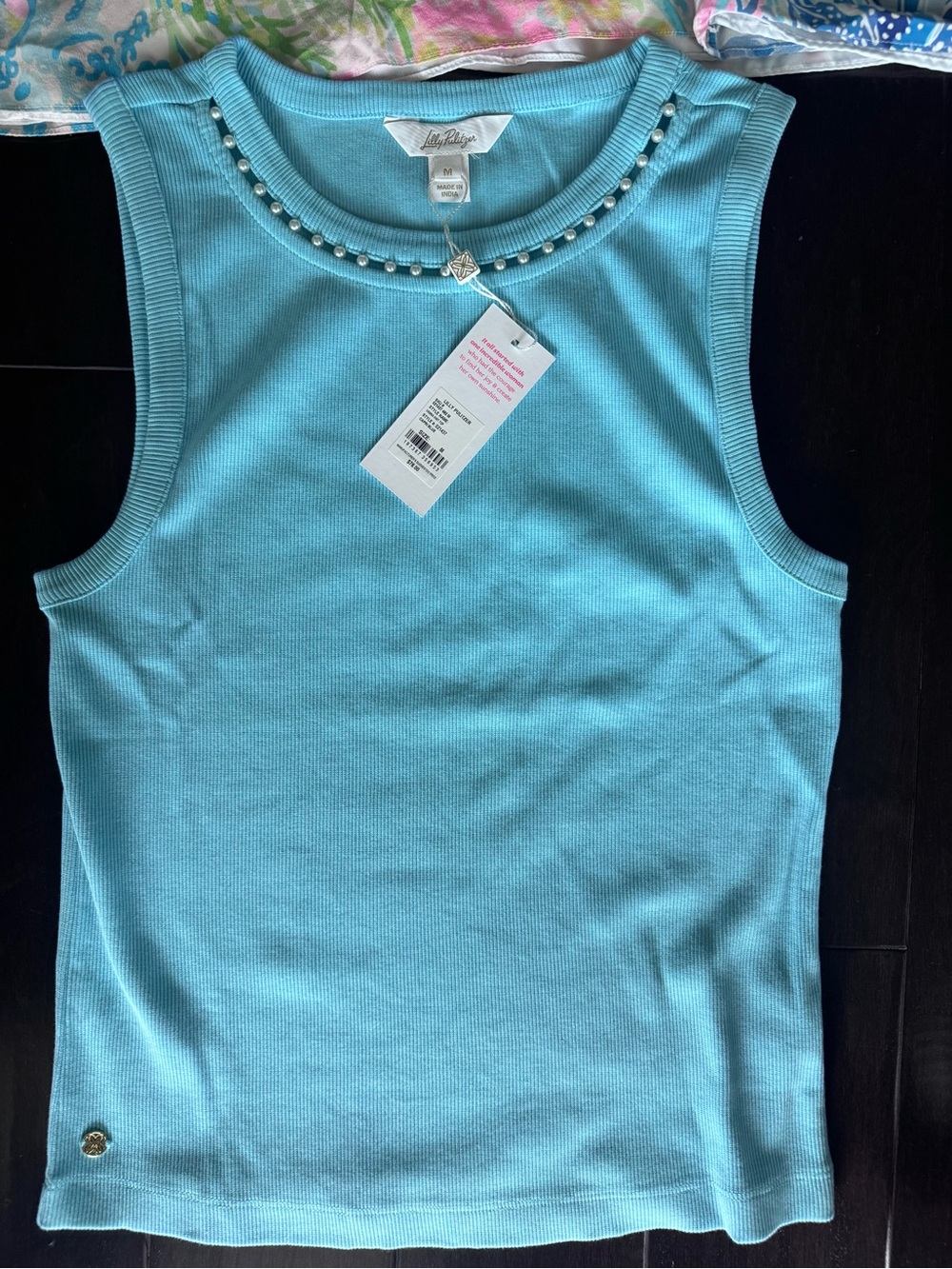 Lilly Pulitzer Aqua Pearl-Trim Sleeveless Tank